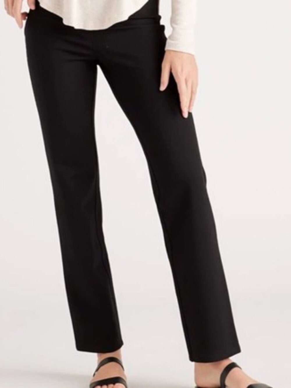 Quince Ultra Stretch Ponte Straight Leg Pants Black Elastic Waist Pull-on M